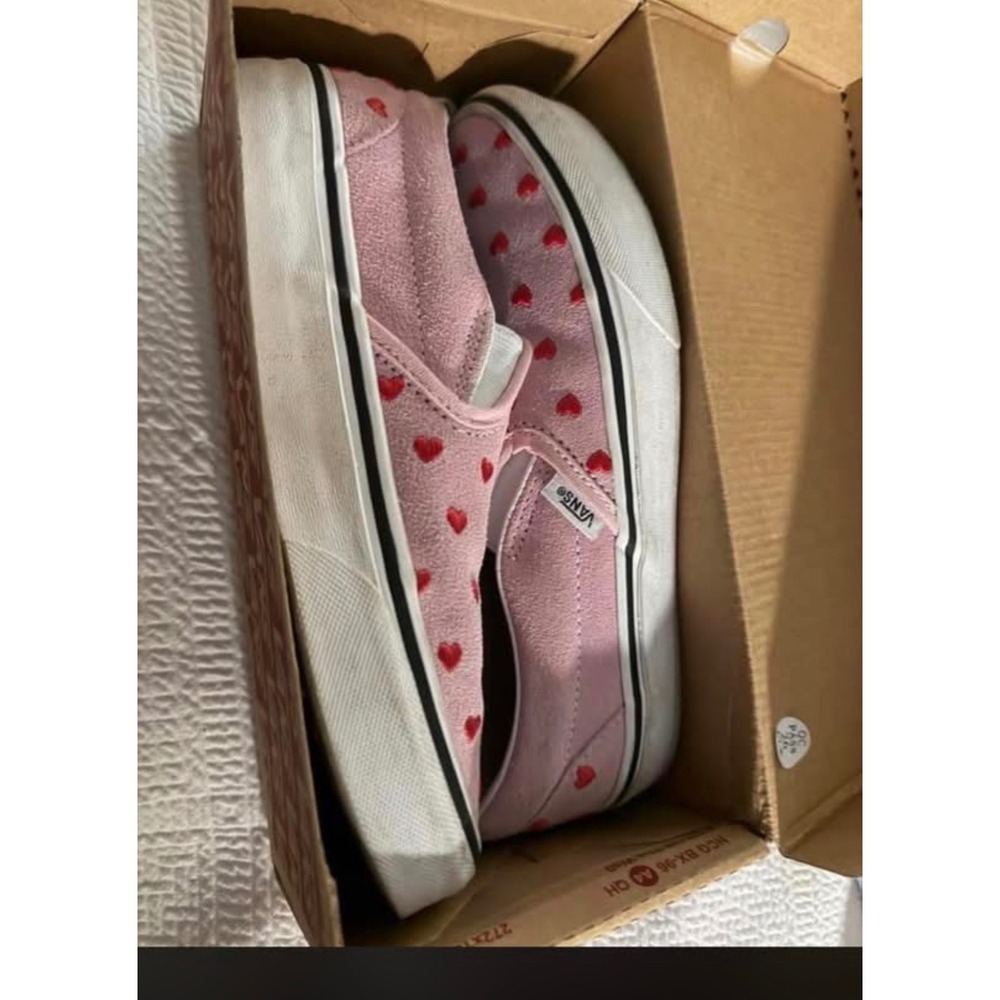 Vans Classic Slip On Pink Suede Red Hearts Women 6.5 VN0A5JLX032